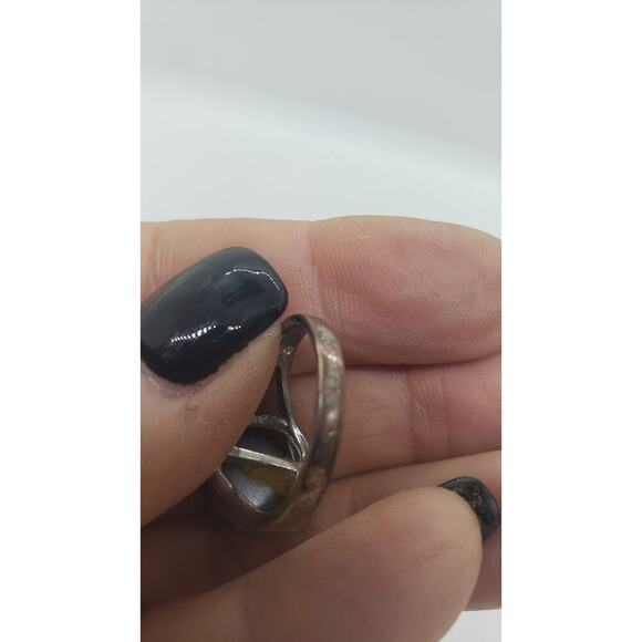 Vintage Genuine Gray Peacock Pearl Ring Size 8 Silver Plated HUGE Iridescent - Picture 6 of 11